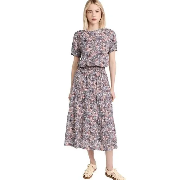 Nation LTD Martine Knit Midi Dress Size Small Floral Print Tiered Smocked Waist - Picture 16 of 16